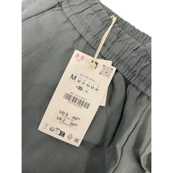 Zara Womens Linen Pants Medium M Trousers Grren Wide-Leg 5070/130 NWT - Picture 4 of 14
